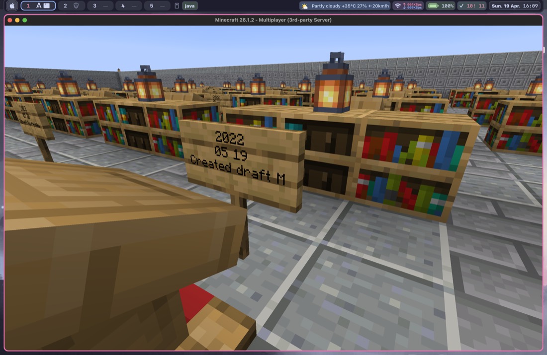 Bookshelf detail inside a Mine Palace district room